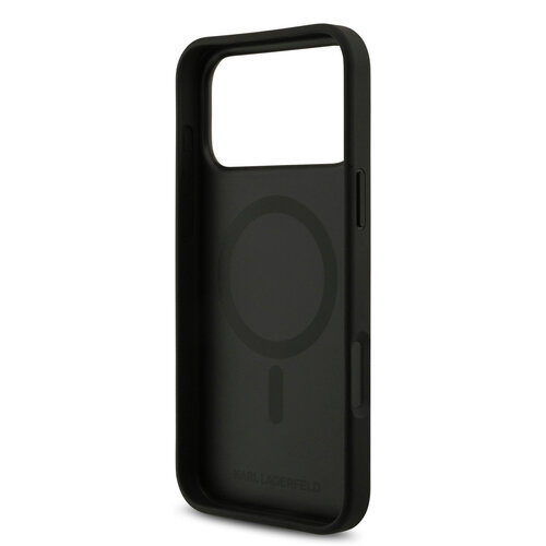 Karl Lagerfeld Karl Lagerfeld iPhone 17 Pro Max/iPhone 18 Pro Max Coque arrière MagSafe Pin représentant la tête de Karl - Noir