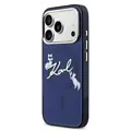 Karl Lagerfeld Karl Lagerfeld iPhone 17 Pro Max/iPhone 18 Pro Max Coque arrière MagSafe IML logo manuscrit Karl & Choupette Bord doré - Bleu marine