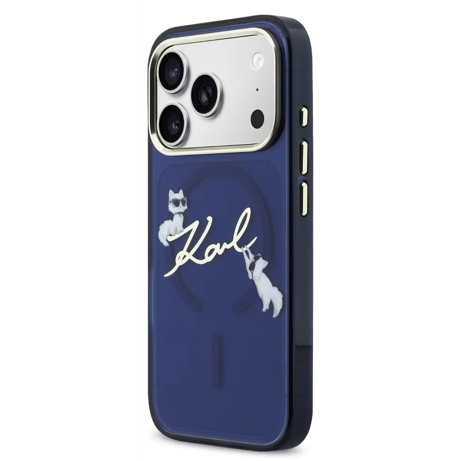 Karl Lagerfeld Karl Lagerfeld iPhone 17 Pro Max Backcover hoesje - MagSafe IML Case With K&C Script Logo - Gold Edge - Navy