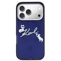 Karl Lagerfeld Karl Lagerfeld iPhone 17 Pro Max/iPhone 18 Pro Max Coque arrière MagSafe IML logo manuscrit Karl & Choupette Bord doré - Bleu marine