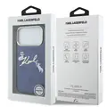 Karl Lagerfeld Karl Lagerfeld iPhone 17 Pro Max/iPhone 18 Pro Max Coque arrière MagSafe IML logo manuscrit Karl & Choupette Bord doré - Bleu marine