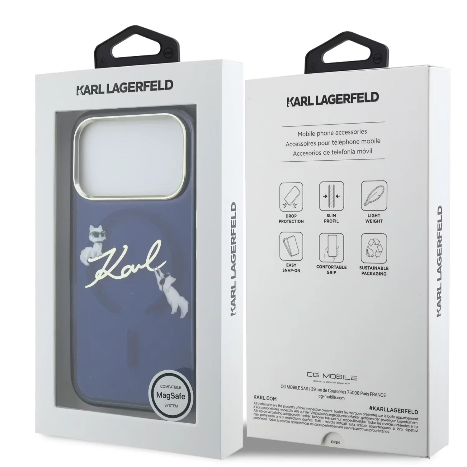 Karl Lagerfeld Karl Lagerfeld iPhone 17 Pro Max Backcover hoesje - MagSafe IML Case With K&C Script Logo - Gold Edge - Navy, foto 3 van 3