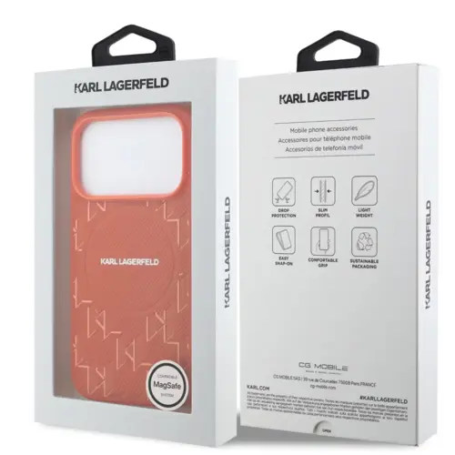 Karl Lagerfeld Karl Lagerfeld iPhone 17 Pro Max/iPhone 18 Pro Max Coque arrière MagSafe Monogramme KL - Orange