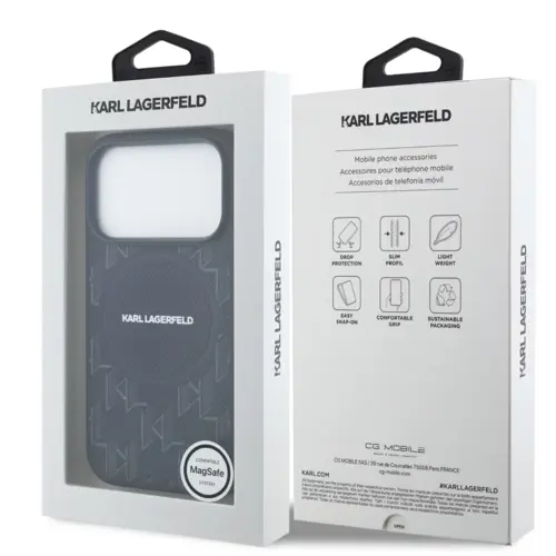 Karl Lagerfeld Karl Lagerfeld iPhone 17 Pro Max/iPhone 18 Pro Max Coque arrière MagSafe Monogramme KL - Bleu marine