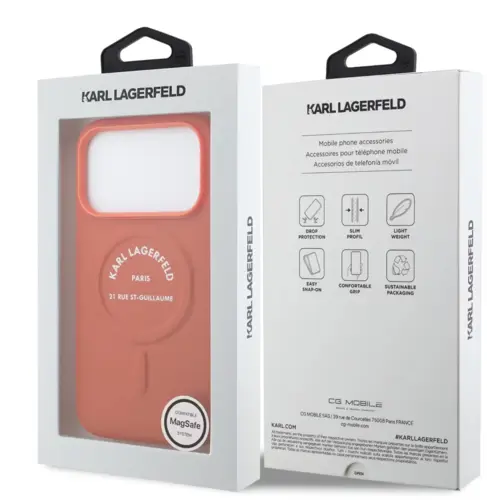 Karl Lagerfeld Karl Lagerfeld iPhone 17 Pro Max/iPhone 18 Pro Max Coque arrière MagSafe Logo Karl RSG - Orange