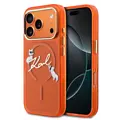 Karl Lagerfeld Karl Lagerfeld iPhone 17 Pro Max/iPhone 18 Pro Max Coque arrière MagSafe IML Logo manuscrit Choupette - Orange