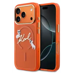 Karl Lagerfeld iPhone 17 Pro Max Backcover hoesje - MagSafe IML - Choupette Scripted Logo - Oranje