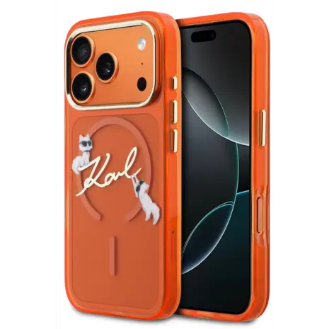 Karl Lagerfeld Karl Lagerfeld iPhone 17 Pro Max Back-Cover hul - MagSafe IML - Choupette Scripted Logo - Orange Karl Lagerfeld Karl Lagerfeld iPhone 17 Pro Max Back-Cover hul - MagSafe IML - Choupette Scripted Logo - Orange