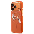 Karl Lagerfeld Karl Lagerfeld iPhone 17 Pro Max/iPhone 18 Pro Max Coque arrière MagSafe IML Logo manuscrit Choupette - Orange