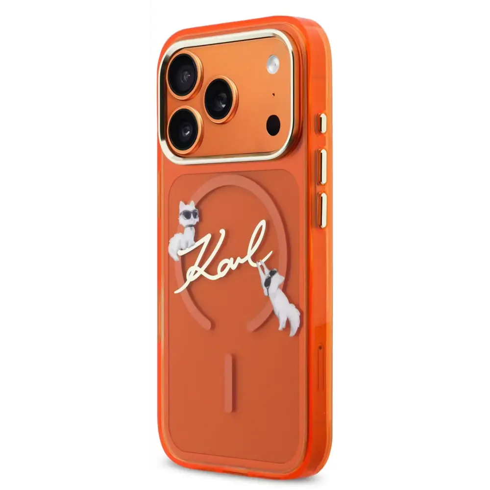 Karl Lagerfeld Karl Lagerfeld iPhone 17 Pro Max Back-Cover hul - MagSafe IML - Choupette Scripted Logo - Orange Karl Lagerfeld Karl Lagerfeld iPhone 17 Pro Max Back-Cover hul - MagSafe IML - Choupette Scripted Logo - Orange