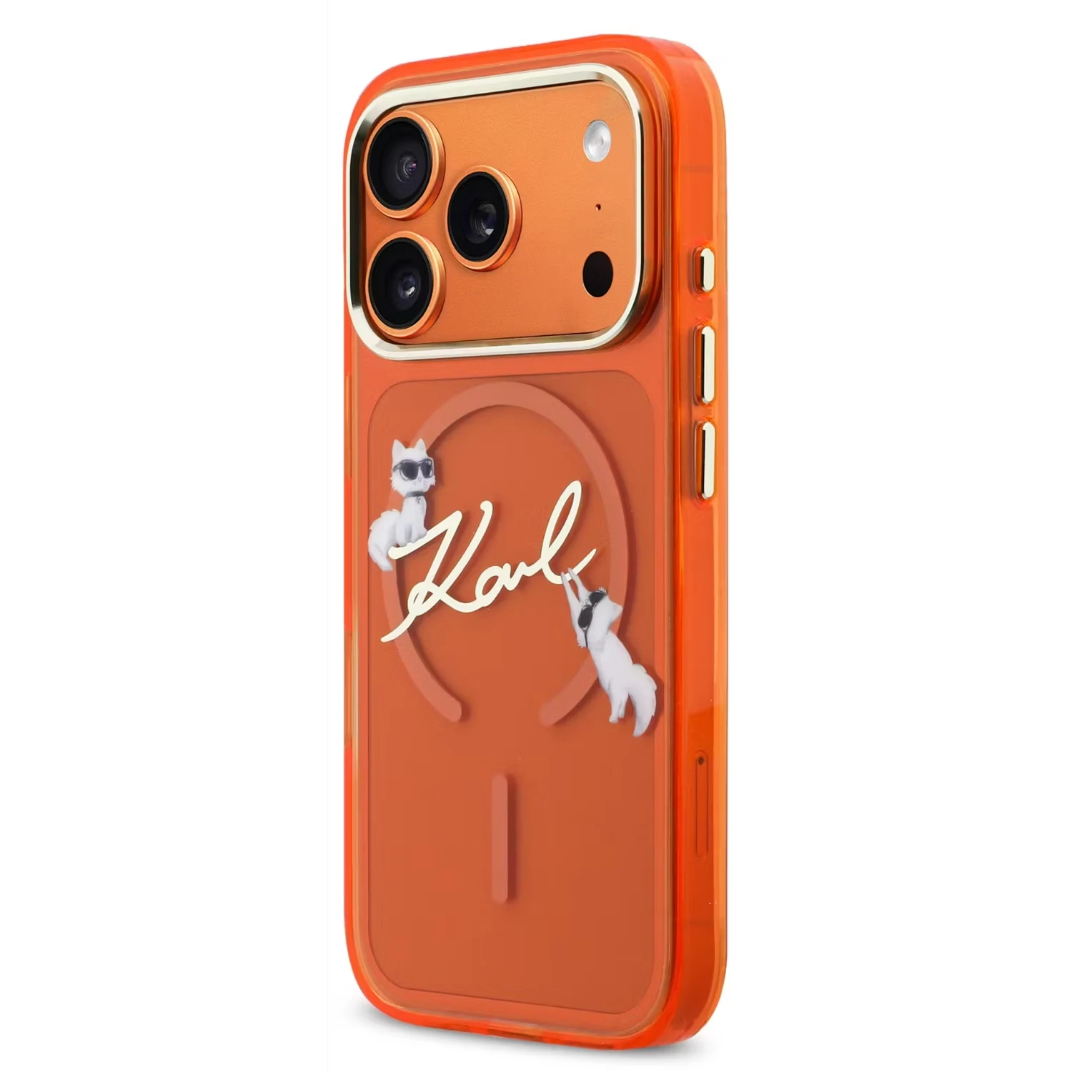 Karl Lagerfeld Karl Lagerfeld iPhone 17 Pro Max Backcover hoesje - MagSafe IML - Choupette Scripted Logo - Oranje, foto 2 van 4