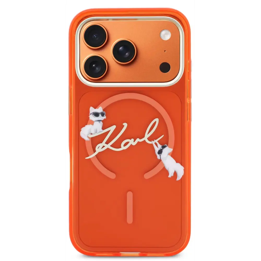 Karl Lagerfeld Karl Lagerfeld iPhone 17 Pro Max Back-Cover hul - MagSafe IML - Choupette Scripted Logo - Orange Karl Lagerfeld Karl Lagerfeld iPhone 17 Pro Max Back-Cover hul - MagSafe IML - Choupette Scripted Logo - Orange