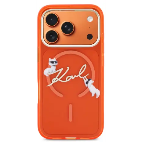 Karl Lagerfeld Karl Lagerfeld iPhone 17 Pro Max Back-Cover hul - MagSafe IML - Choupette Scripted Logo - Orange Karl Lagerfeld Karl Lagerfeld iPhone 17 Pro Max Back-Cover hul - MagSafe IML - Choupette Scripted Logo - Orange