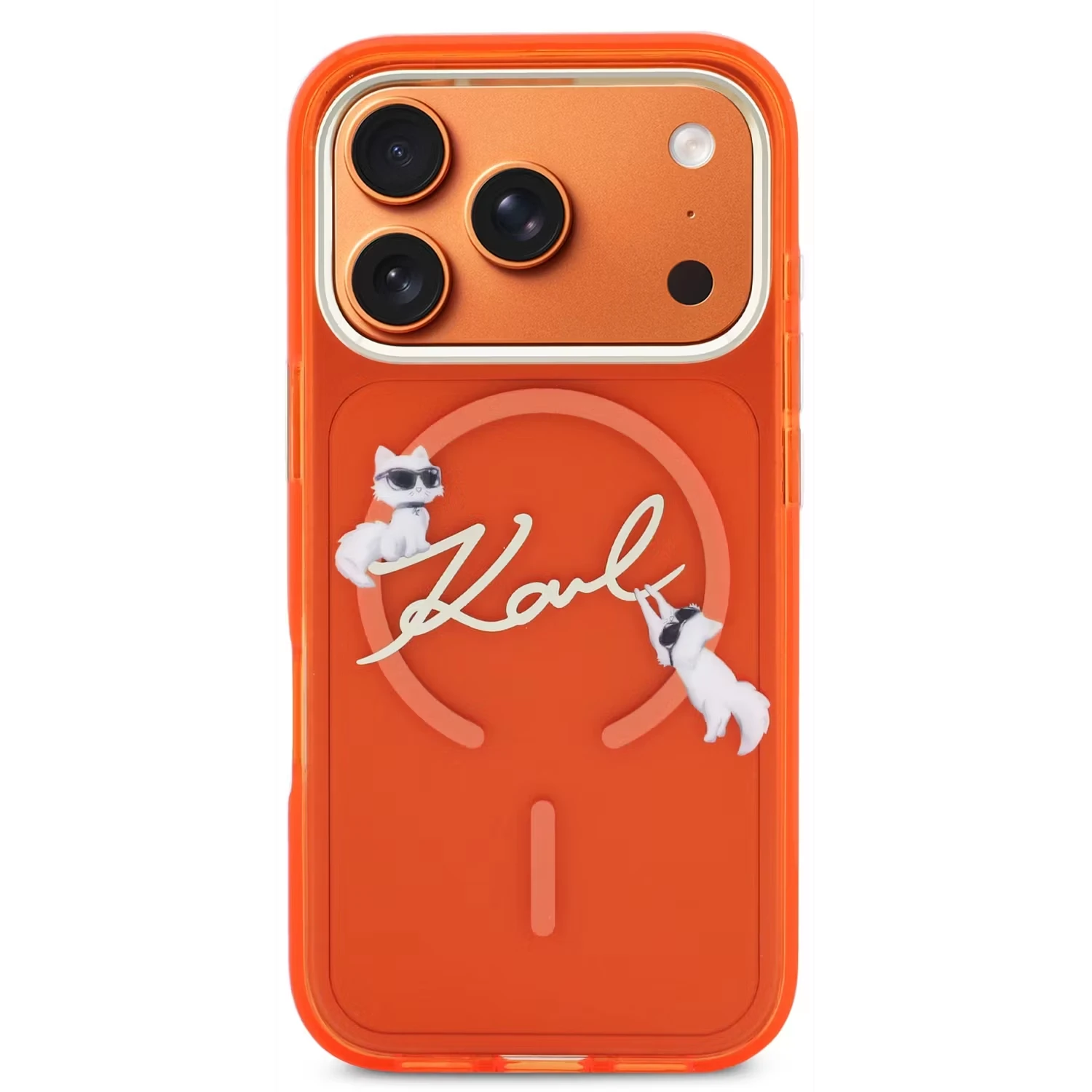 Karl Lagerfeld Karl Lagerfeld iPhone 17 Pro Max Backcover hoesje - MagSafe IML - Choupette Scripted Logo - Oranje, foto 3 van 4