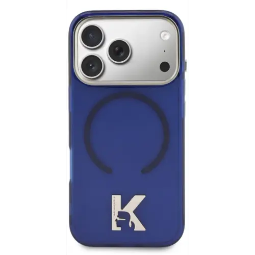 Karl Lagerfeld Karl Lagerfeld iPhone 17 Pro Max/iPhone 18 Pro Max Coque arrière MagSafe IML logo tête de Karl Bord doré - Bleu marine