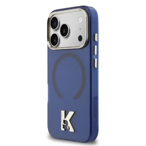Karl Lagerfeld Karl Lagerfeld iPhone 17 Pro Max/iPhone 18 Pro Max Coque arrière MagSafe IML logo tête de Karl Bord doré - Bleu marine