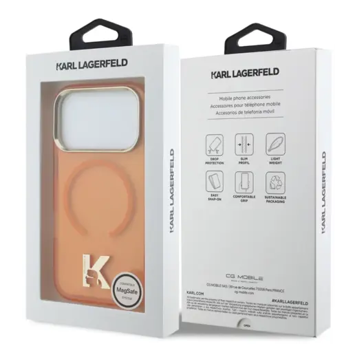 Karl Lagerfeld Karl Lagerfeld iPhone 17 Pro Max/iPhone 18 Pro Max Coque arrière MagSafe IML logo tête de Karl Bord doré - Orange