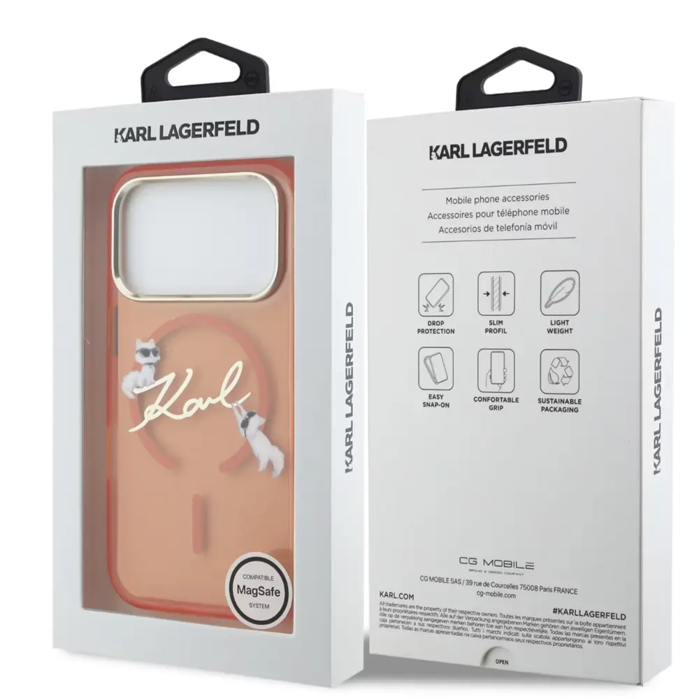 Karl Lagerfeld Karl Lagerfeld iPhone 17 Pro Max Back-Cover hul - MagSafe IML - Choupette Scripted Logo - Orange Karl Lagerfeld Karl Lagerfeld iPhone 17 Pro Max Back-Cover hul - MagSafe IML - Choupette Scripted Logo - Orange