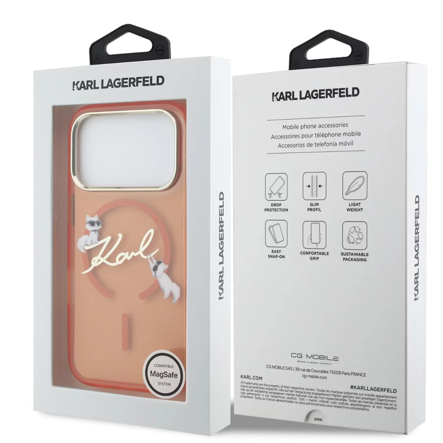 Karl Lagerfeld Karl Lagerfeld iPhone 17 Pro Max Backcover hoesje - MagSafe IML - Choupette Scripted Logo - Oranje, foto 4 van 4