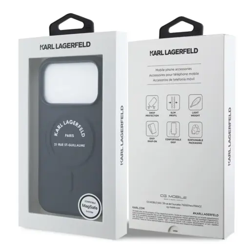 Karl Lagerfeld Karl Lagerfeld iPhone 17 Pro Max/iPhone 18 Pro Max Coque arrière MagSafe Logo Karl RSG - Bleu marine