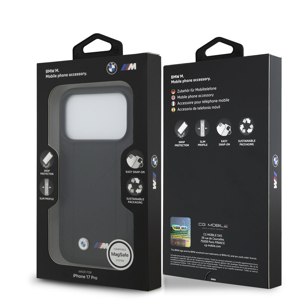 BMW BMW iPhone 17 Pro Back cover case - MagSafe - Quilted Leather Case With Metal Logo - Black