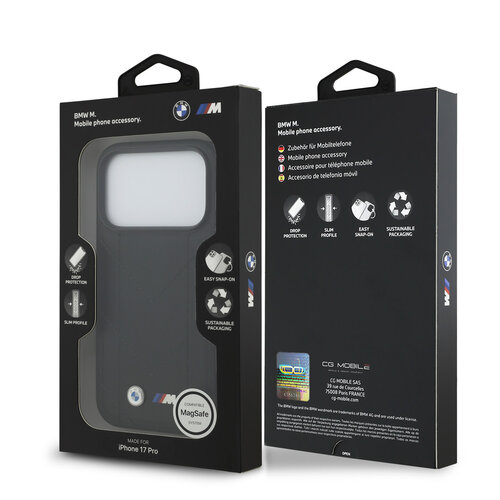 BMW BMW iPhone 17 Pro/iPhone 18 Pro Coque arrière MagSafe Cuir matelassé logo métallique - Noir