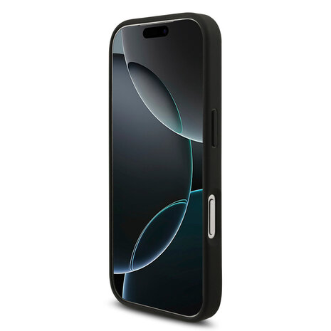 BMW BMW iPhone 17 Pro Back cover case - MagSafe - PU Leather Case With Tricolor Slanted Stripes & Metal Logos - Black