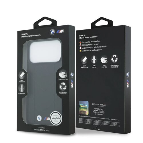 BMW BMW iPhone 17 Pro Max/iPhone 18 Pro Max Coque arrière MagSafe Cuir matelassé logo métallique - Noir