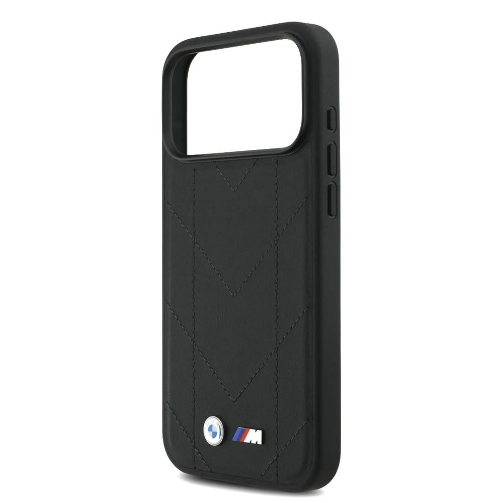 BMW BMW iPhone 17 Pro Max Back cover coque - MagSafe - Quilted Leather Case With Metal Logo - Noir