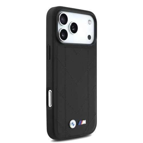 BMW BMW iPhone 17 Pro Max/iPhone 18 Pro Max Coque arrière MagSafe Cuir matelassé logo métallique - Noir