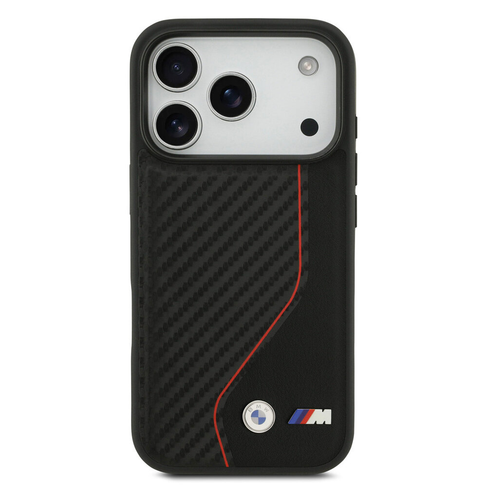 BMW BMW iPhone 17 Pro Back-Cover hul - MagSafe Carbon Case With Red Line Stitch - Schwarz
