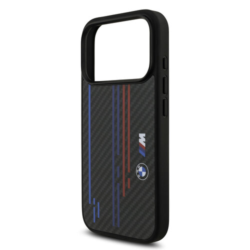BMW BMW iPhone 17 Pro/iPhone 18 Pro Coque arrière MagSafe Kevlar imprimé tricolore logos métalliques - Noir