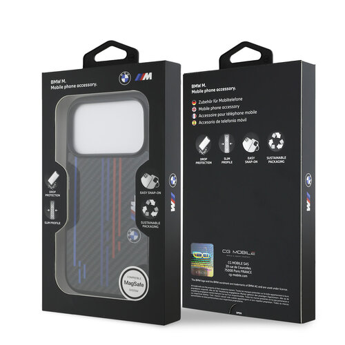 BMW BMW iPhone 17 Pro/iPhone 18 Pro Handyhülle MagSafe Kevlar Trikolore-Aufdruck Metalllogos - Schwarz