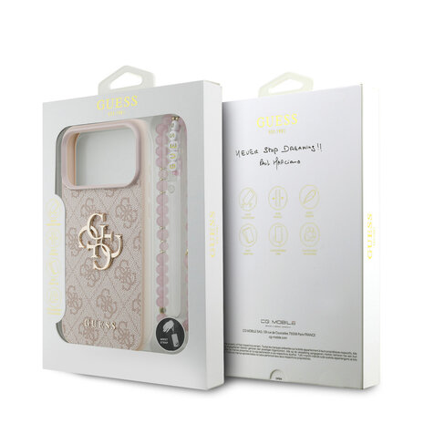 Guess Guess iPhone 17 Pro Max Back-Cover hul - 4G With Pearl Strap - Big Metal Logo - Rosa