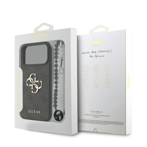 Guess Guess iPhone 17 Pro Max/iPhone 18 Pro Max Handyhülle 4G Perlenband Großes Metalllogo - Schwarz