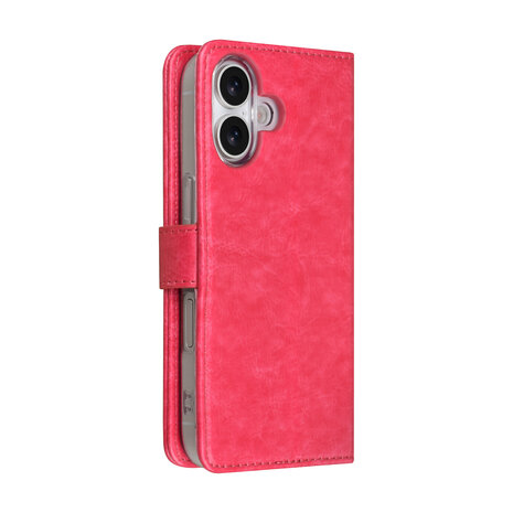 TUNIQ TUNIQ iPhone 17 Book type case - Card holder for 3 cards - Magnetic closure - Hanger - Hot Pink