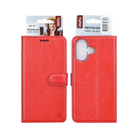 TUNIQ TUNIQ iPhone 17 Book type case - Card holder for 3 cards - Magnetic closure - Hanger - Red