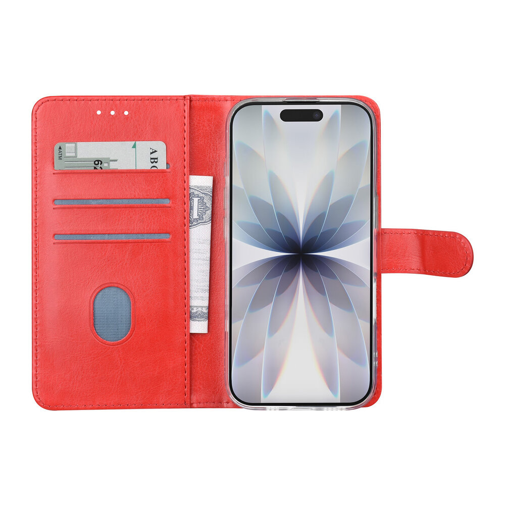 TUNIQ TUNIQ iPhone 17 Book type housse - Rouge - Porte-cartes pour 3 cartes - Fermeture magnétique - Cintre