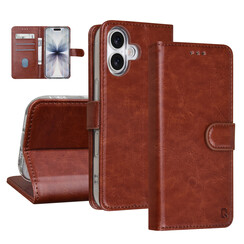 TUNIQ iPhone 17 Book Case hoesje - Pasjeshouder voor 3 pasjes - Magneetsluiting - Hanger - Bruin