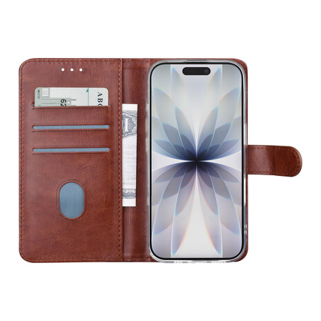 TUNIQ TUNIQ iPhone 17 Book type housse - Marron - Porte-cartes pour 3 cartes - Fermeture magnétique - Cintre