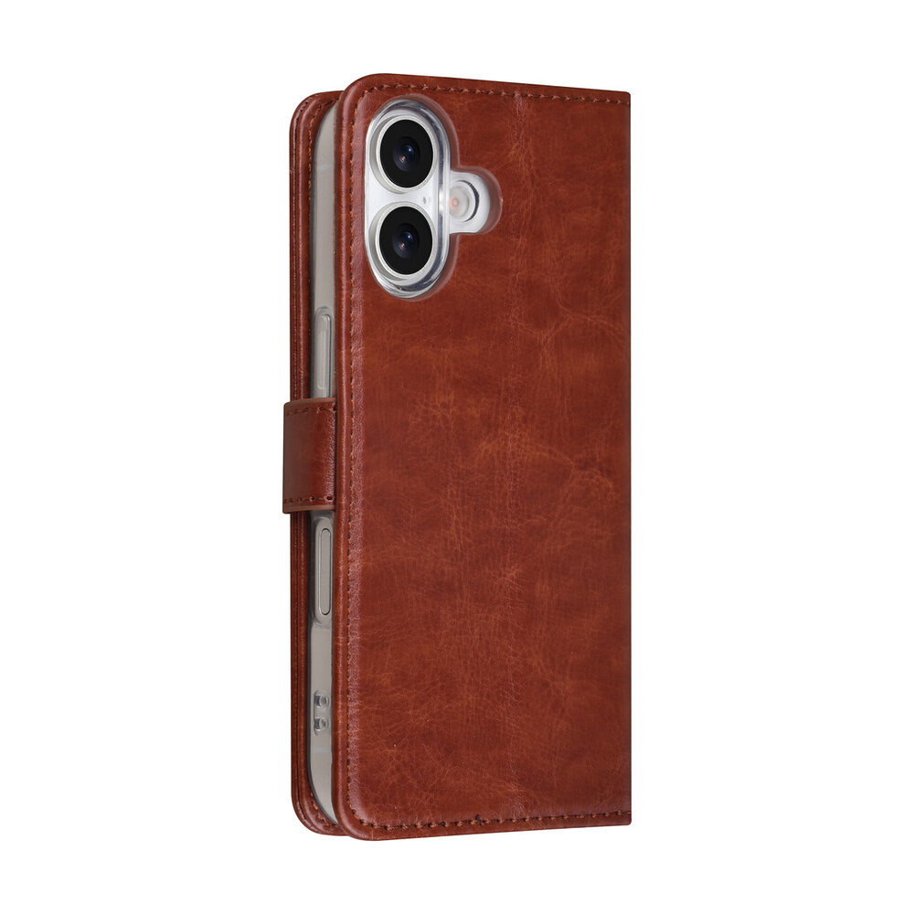 TUNIQ TUNIQ iPhone 17 Book type housse - Marron - Porte-cartes pour 3 cartes - Fermeture magnétique - Cintre