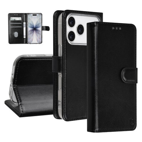 TUNIQ TUNIQ iPhone 17 Pro/iPhone 18 Pro Klapphülle Kartenhalter für 3 Karten Magnetverschluss Anhänger - Schwarz
