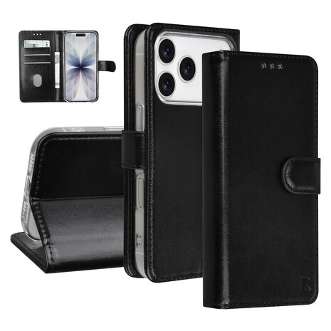 TUNIQ TUNIQ iPhone 17 Pro Book type housse - Noir - Porte-cartes pour 3 cartes - Fermeture magnétique - Cintre TUNIQ TUNIQ iPhone 17 Pro Book type housse - Noir - Porte-cartes pour 3 cartes - Fermeture magnétique - Cintre