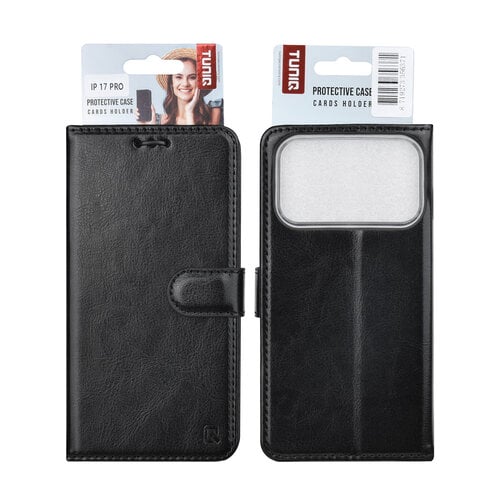 TUNIQ TUNIQ iPhone 17 Pro/iPhone 18 Pro Klapphülle Kartenhalter für 3 Karten Magnetverschluss Anhänger - Schwarz
