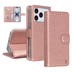 TUNIQ iPhone 17 Pro/iPhone 18 Pro Klapphülle Kartenhalter für 3 Karten Magnetverschluss Anhänger - Roségold