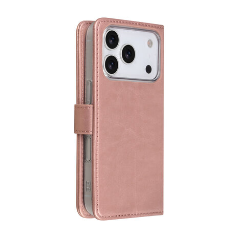TUNIQ TUNIQ iPhone 17 Pro Book type case - Card holder for 3 cards - Magnetic closure - Hanger - Rose Gold