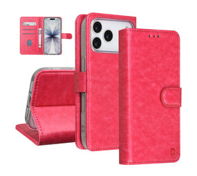 TUNIQ TUNIQ iPhone 17 Pro Book type case - Card holder for 3 cards - Magnetic closure - Hanger - Hot Pink TUNIQ TUNIQ iPhone 17 Pro Book type case - Card holder for 3 cards - Magnetic closure - Hanger - Hot Pink