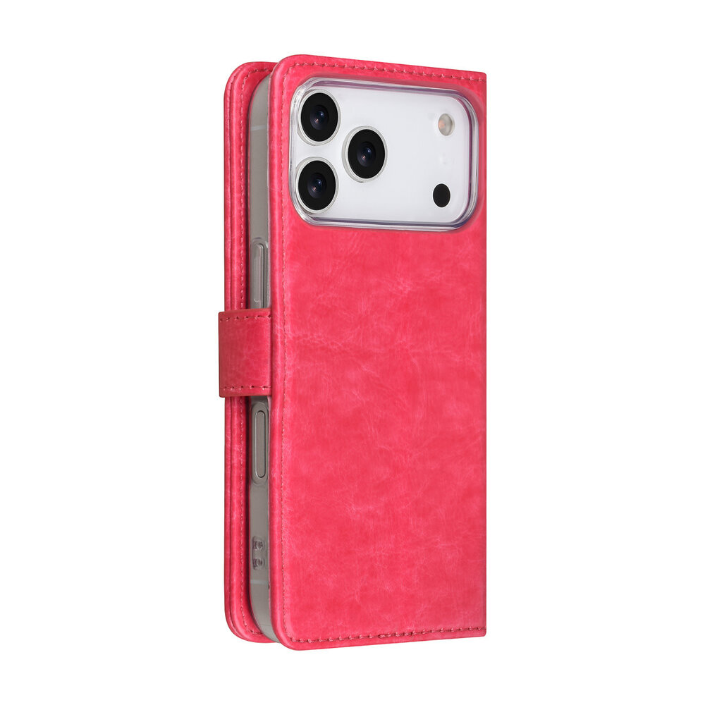 TUNIQ TUNIQ iPhone 17 Pro Book-Case hul - Kartenhalter für 3 Karten - Magnetverschluss - Aufhänger - Hot Pink TUNIQ TUNIQ iPhone 17 Pro Book-Case hul - Kartenhalter für 3 Karten - Magnetverschluss - Aufhänger - Hot Pink