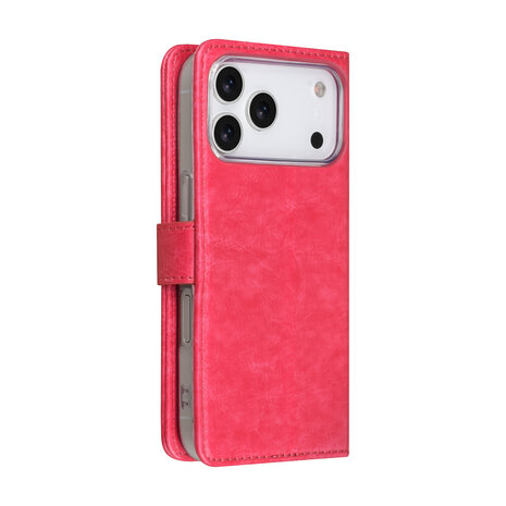TUNIQ TUNIQ iPhone 17 Pro Book type housse - Rose vif - Porte-cartes pour 3 cartes - Fermeture magnétique - Cintre