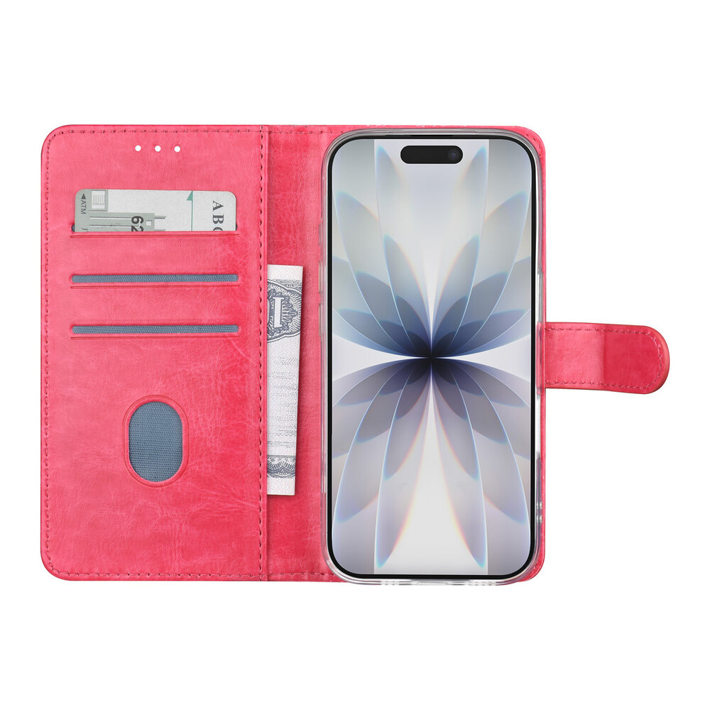 TUNIQ TUNIQ iPhone 17 Pro Book type case - Card holder for 3 cards - Magnetic closure - Hanger - Hot Pink